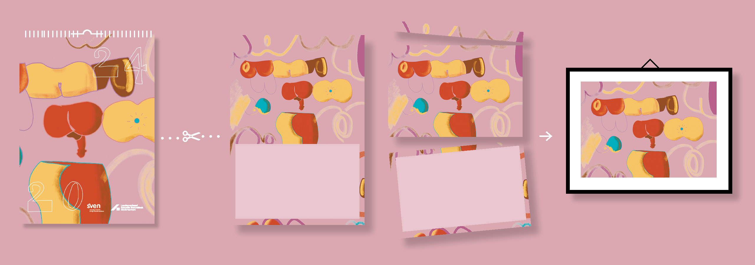 This project shows the calendar campaign 'Gential? Yeah' commissioned by Aidshilfe Niedersachsen / Landesverband sexuelle Gesundheit e.V. & s*ven – sexuelle Vielfalt erregt Niedersachsen, conceptualised, designed & executed by Darwin Stapel | Studio for Multidisciplinary Arts & Creative Productions and onelineillustration